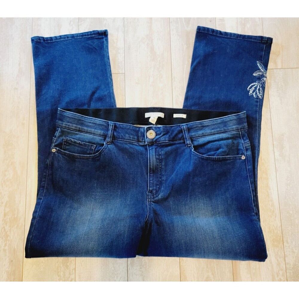 Dana Buchman 16 Women's Ankle Jeans Beaded Leg Tummy‎ Control Med Wash